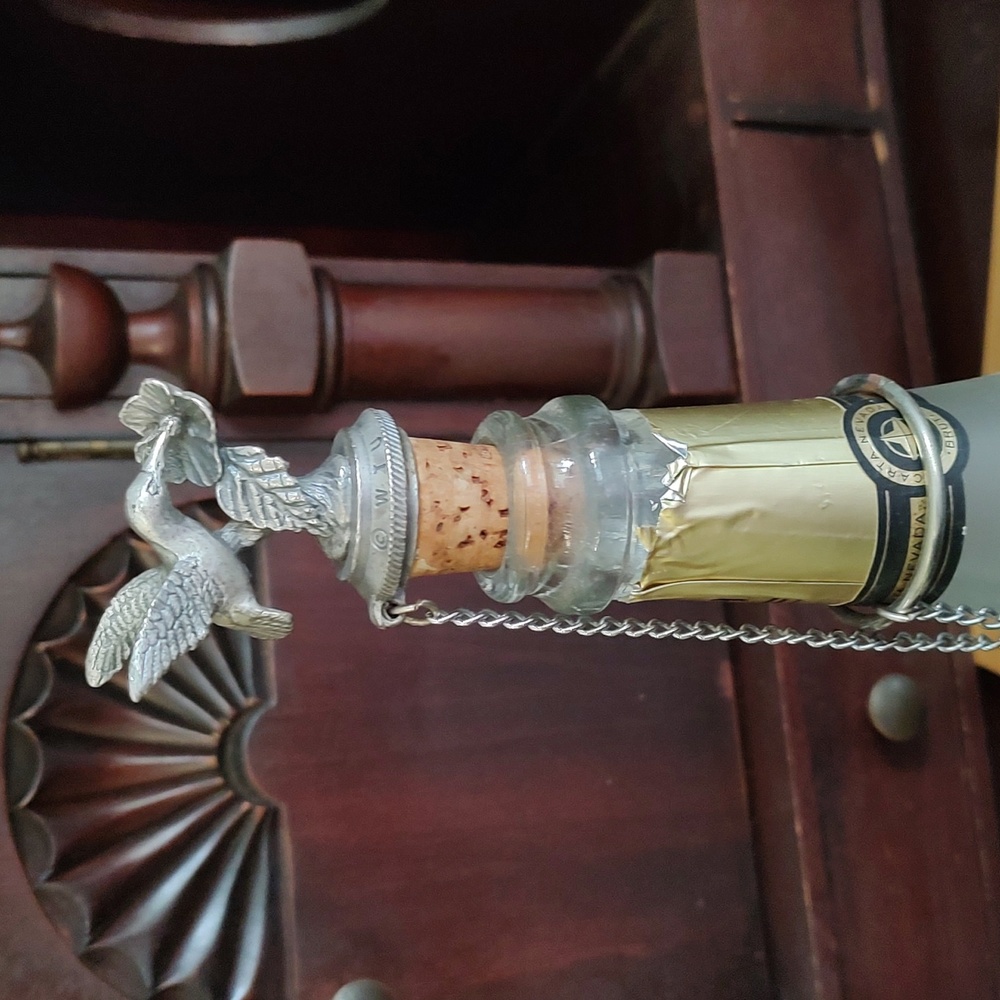 Pewter Hummingbird Wine Stopper Topper Cork Hibiscus Flower